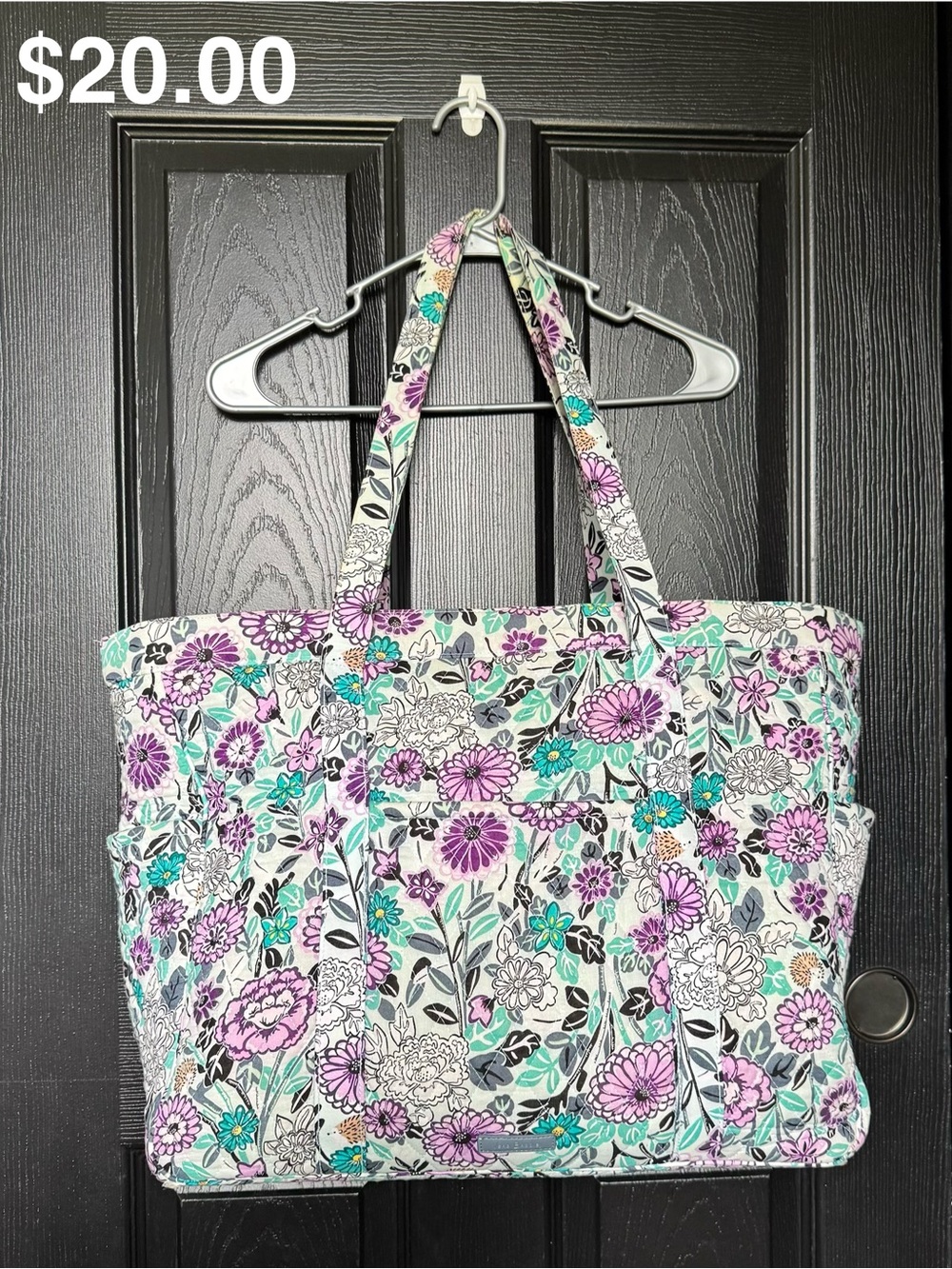 Vera Bradley Floral Quilted Tote in Purple, Teal & Cream